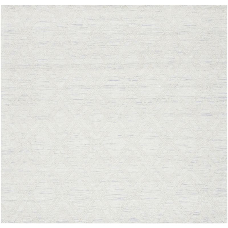 Silver and Ivory Geometric Wool Square Area Rug