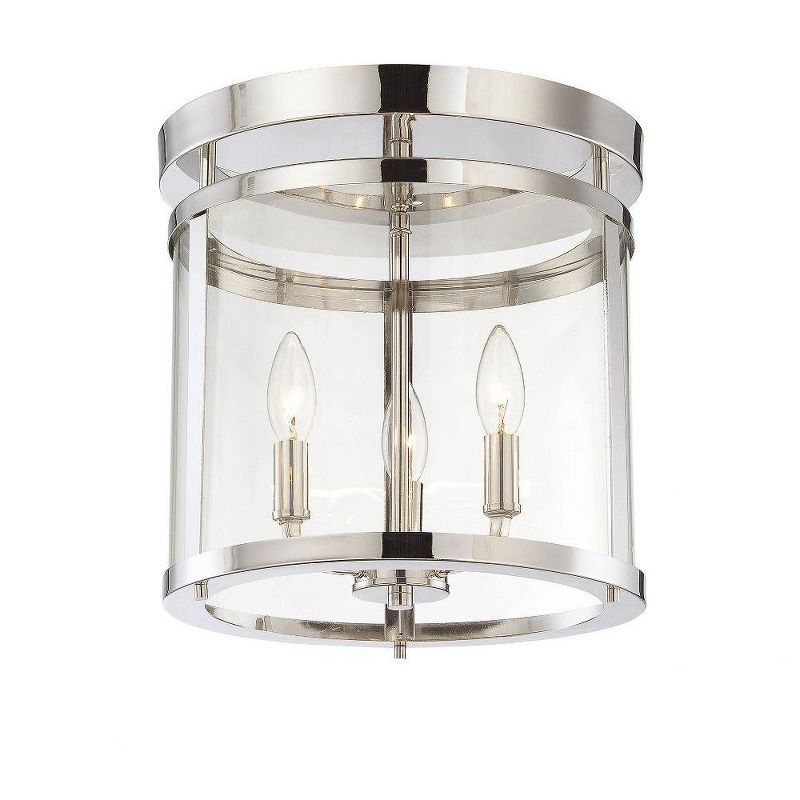 Transitional 3-Light Semi-Flush Mount in Polished Nickel with Clear Glass