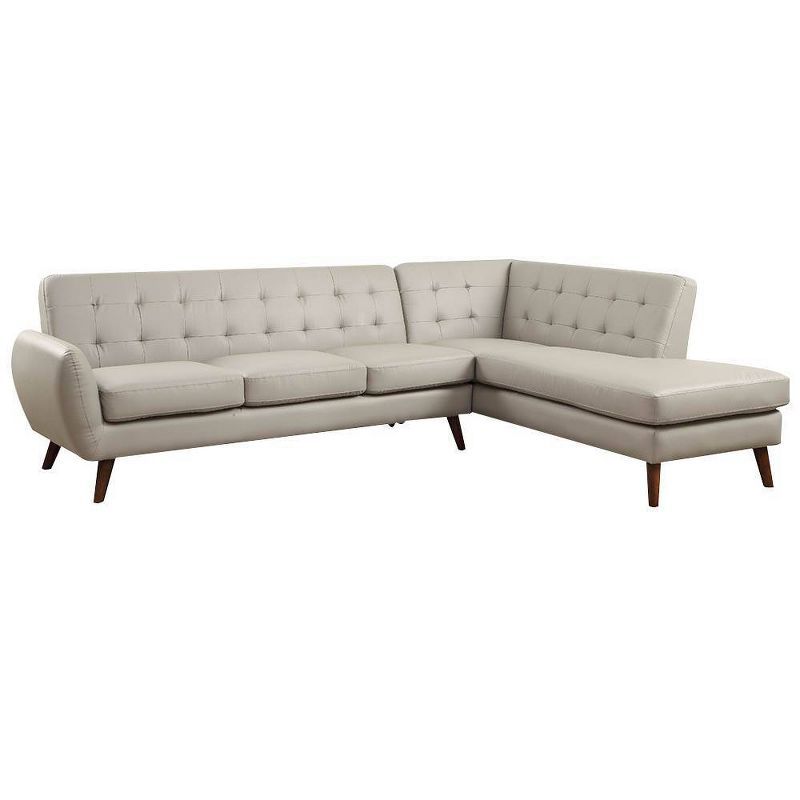 Gray Faux Leather Tufted Two-Piece Sectional Sofa with Wood Legs