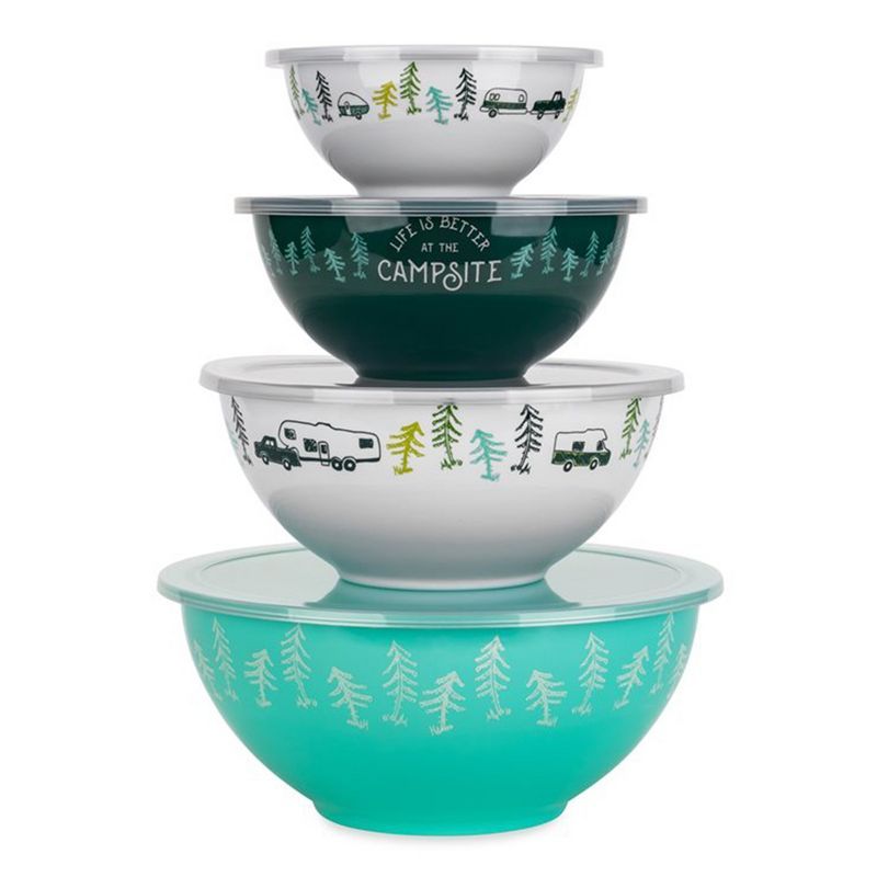 Multicolor Melamine Nesting Bowl Set with Plastic Lids