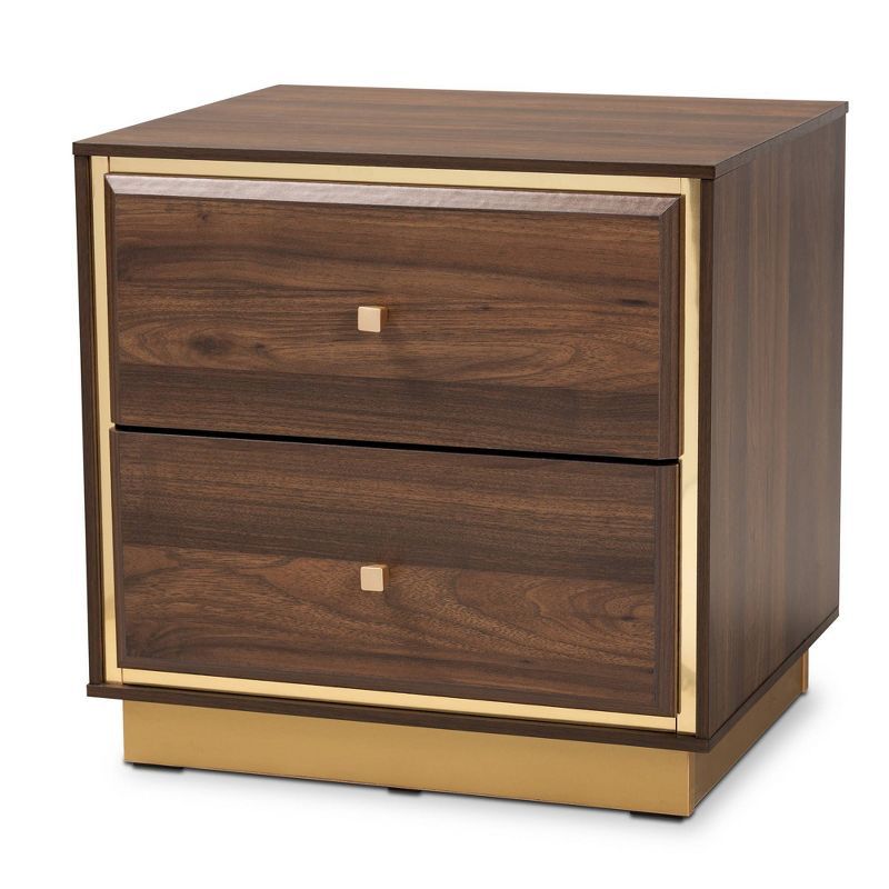 Cormac Walnut Brown and Gold Metal 2-Drawer Nightstand