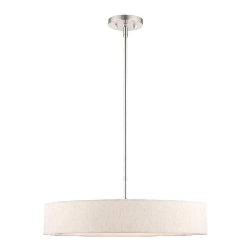 Sophisticated Brushed Nickel 4-Light Drum Pendant with Oatmeal Shade