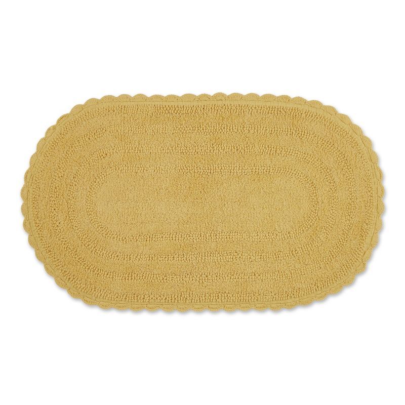 Yellow Cotton Oval Crochet Bath Mat, 21 x 34 inches