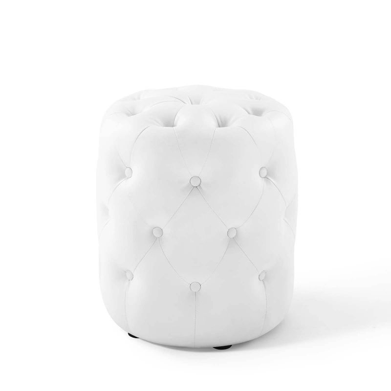 Amour Luxe Tufted Round Ottoman in Vegan White Leather