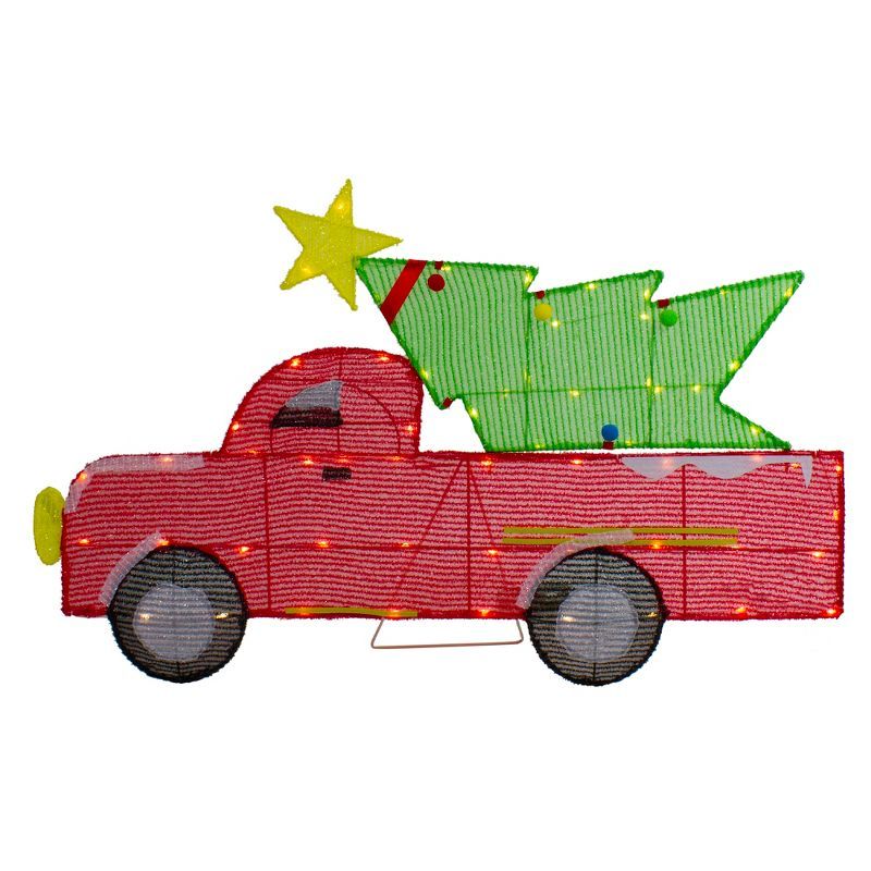 Northlight 35.9" LED Red Truck with Glittery Christmas Tree Display