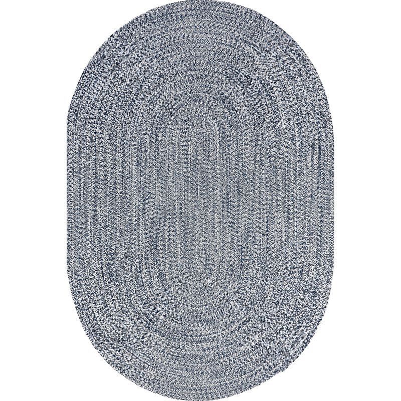 Light Blue Oval Braided Synthetic Indoor/Outdoor Rug 7' 6" x 9' 6"