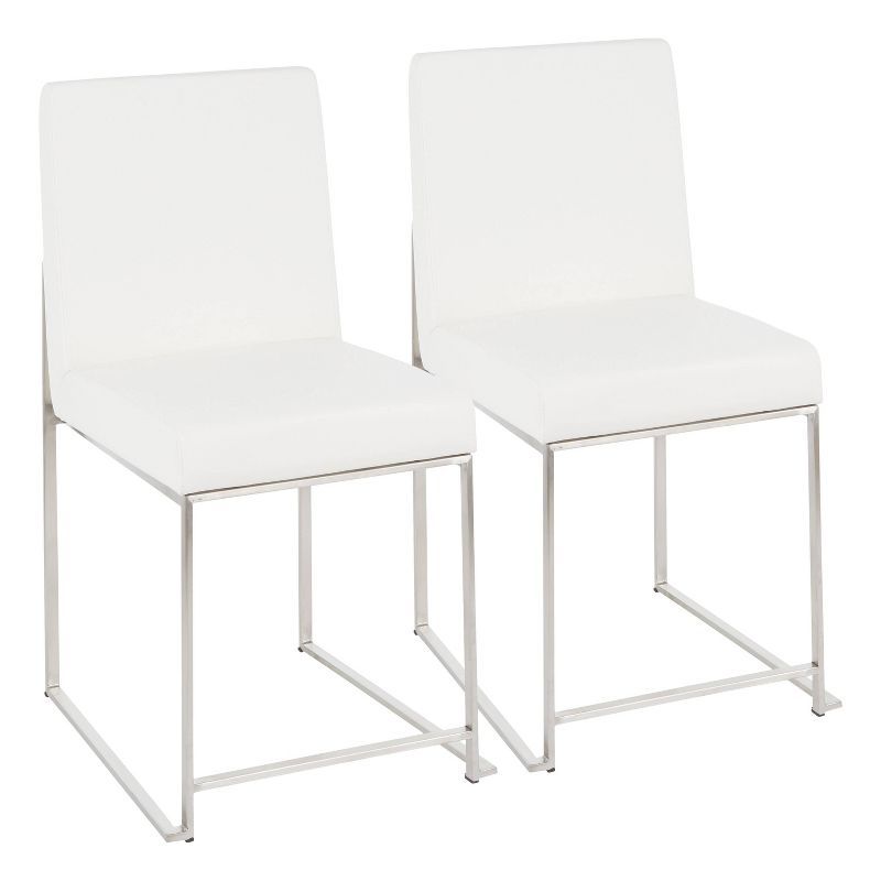 White Faux Leather High Back Metal Side Chair