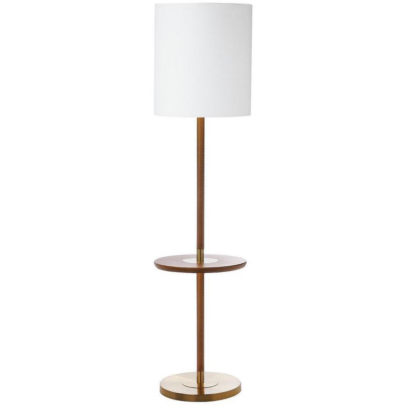 Brown and Brass Mid-Century Modern Floor Lamp with Table