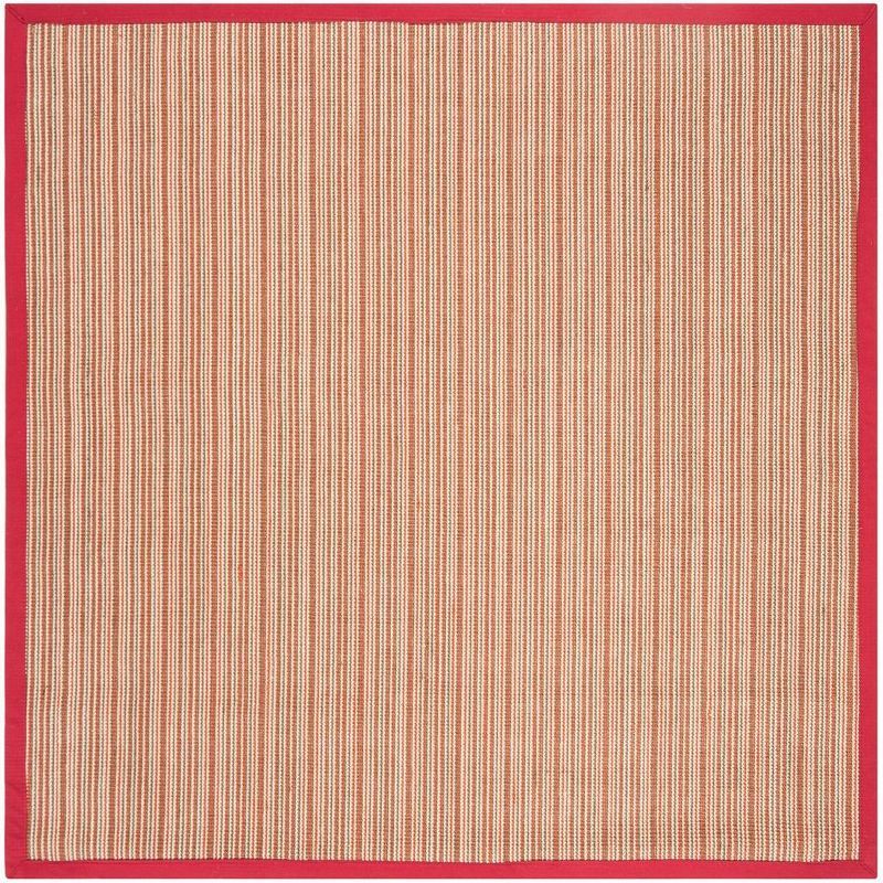 Handmade Square Brown and Red Stripe Sisal Area Rug