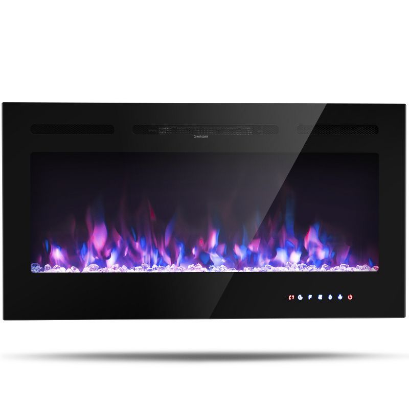 40-Inch Black Tempered Glass Electric Fireplace with Multi-Color Flames