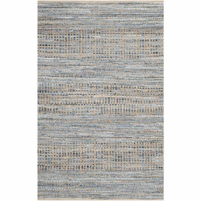 Blue and Natural Handmade Braided Striped Area Rug