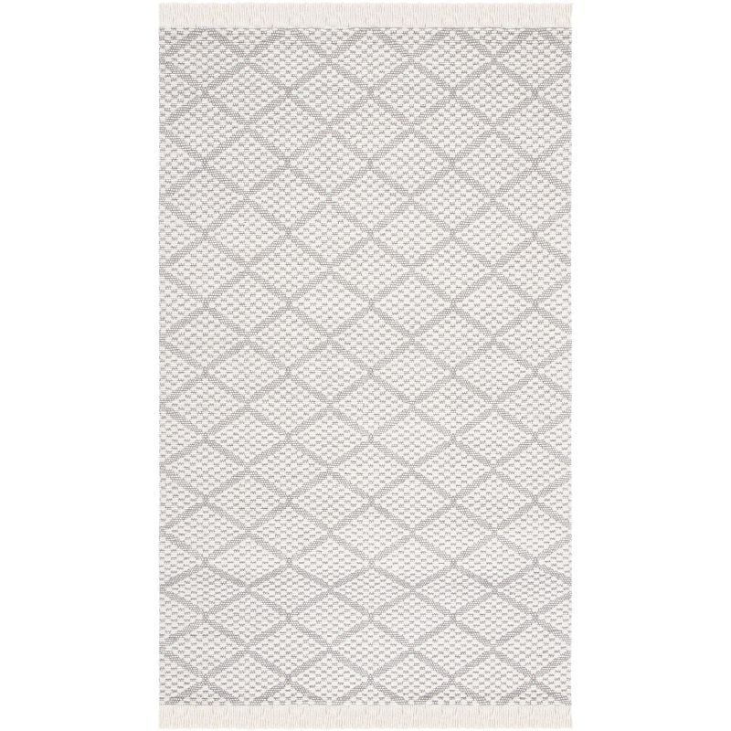 Ivory Round Flat Woven Handmade Wool Rug, 47"