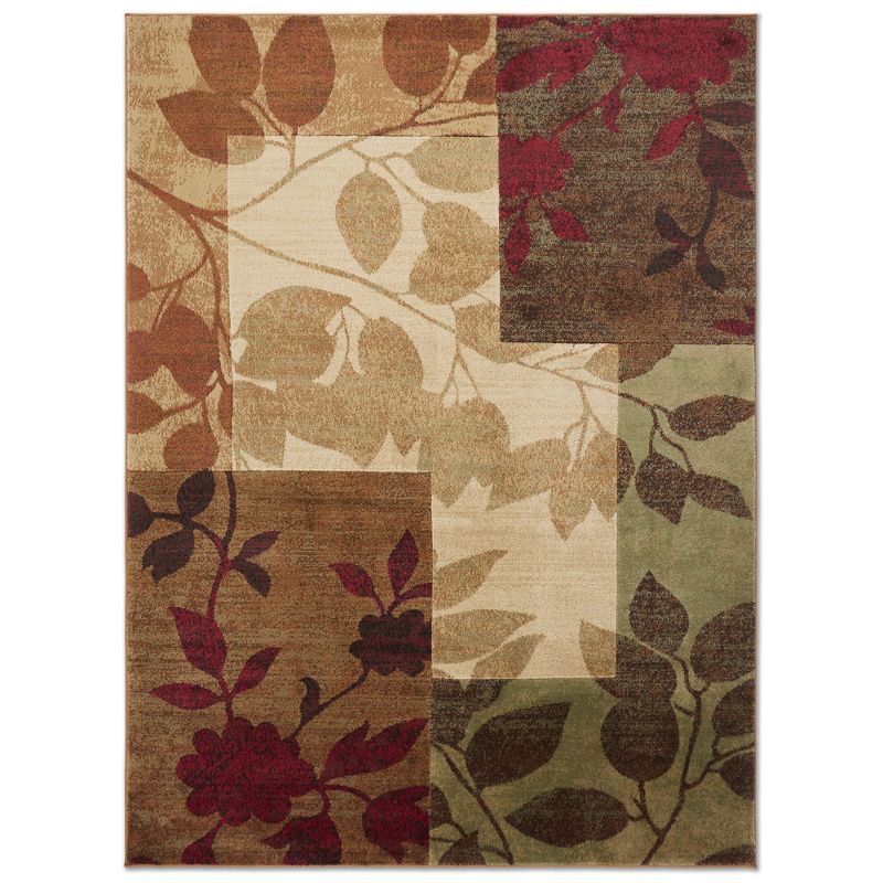 Amelia Red and Brown Floral Synthetic Area Rug