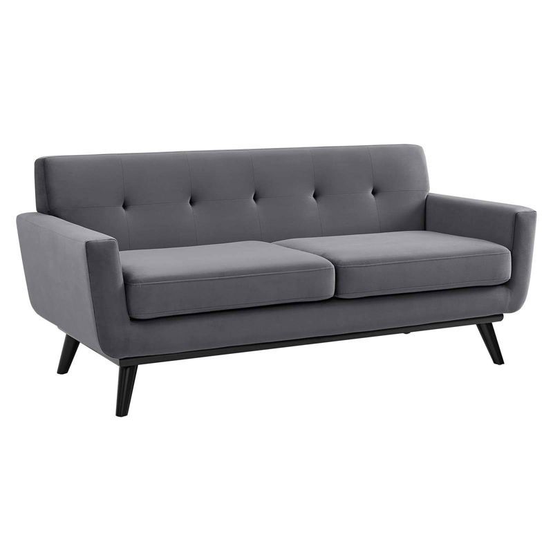 Expectation Gray Tufted Fabric Loveseat with Solid Wood Legs