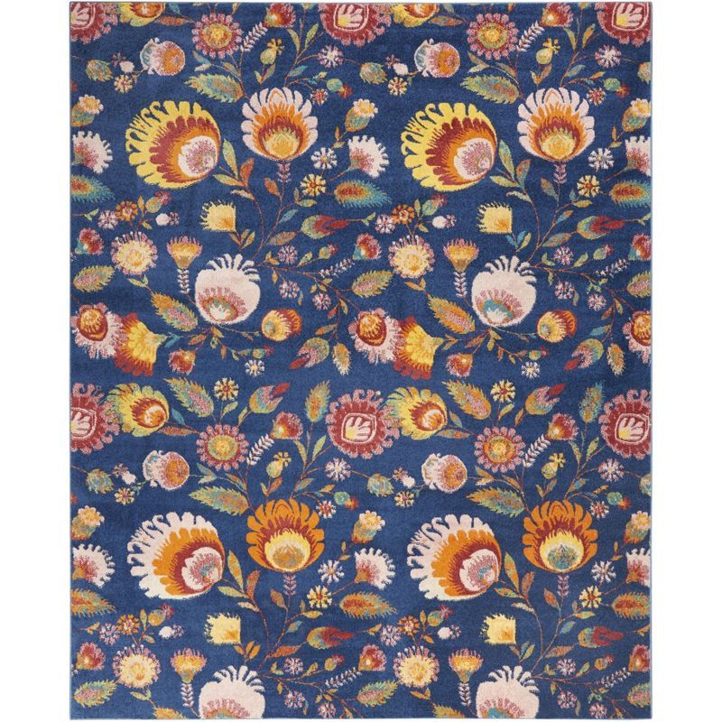 Navy Multicolor Floral Synthetic 8' x 10' Easy-Care Area Rug