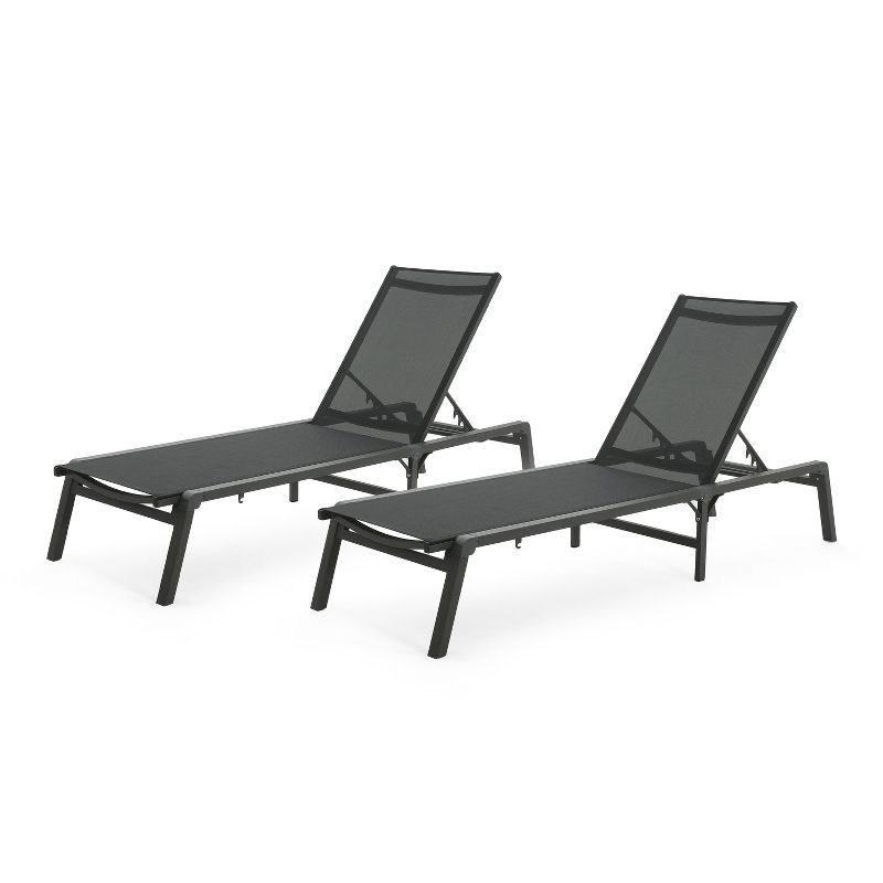 Black Aluminum Adjustable Outdoor Folding Chaise Lounge Set