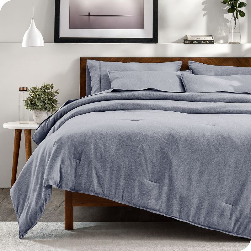 California King Heather Midnight Blue Microfiber Bed in a Bag Set