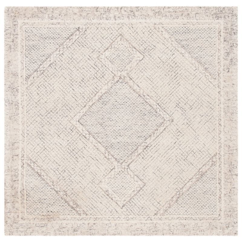 Handmade Ivory Abstract Tufted Wool Square Rug - 6' x 6'