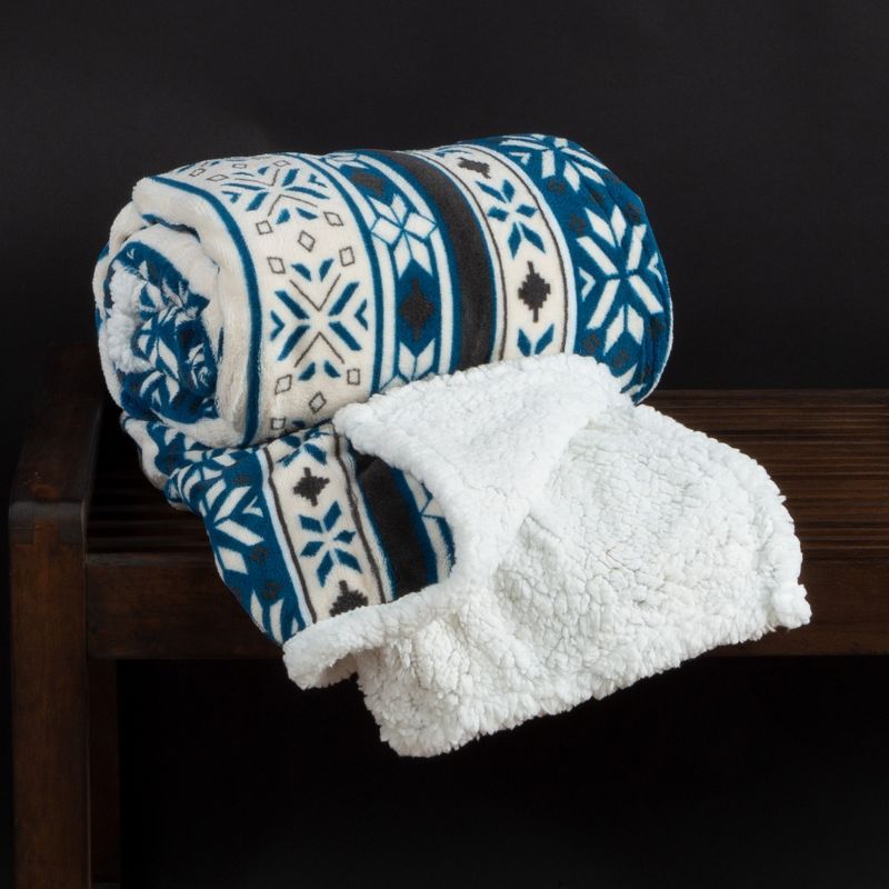 Blue and White Reversible Fleece Sherpa Throw Blanket