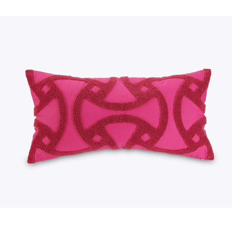 Small Rectangular Fuchsia Embroidered Geometric Throw Pillow