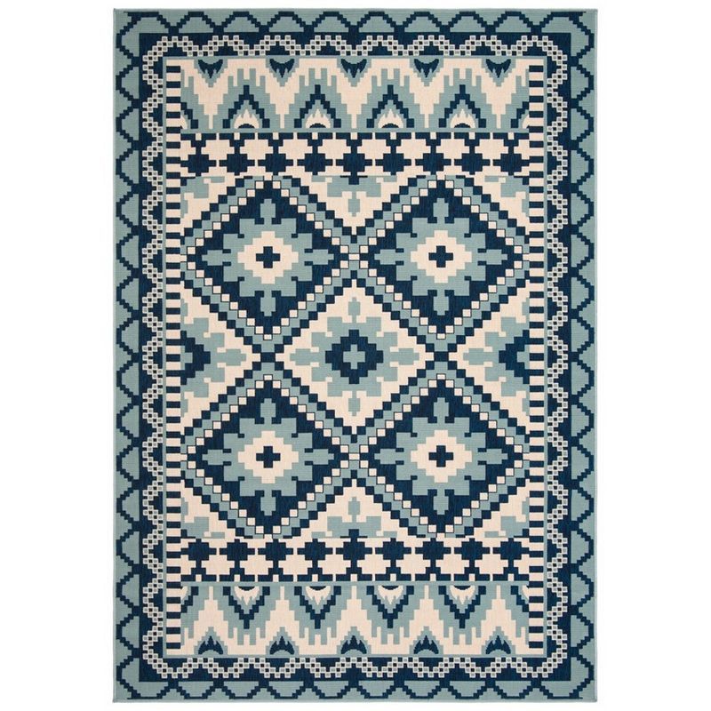 Turquoise and Blue Geometric Indoor/Outdoor Area Rug