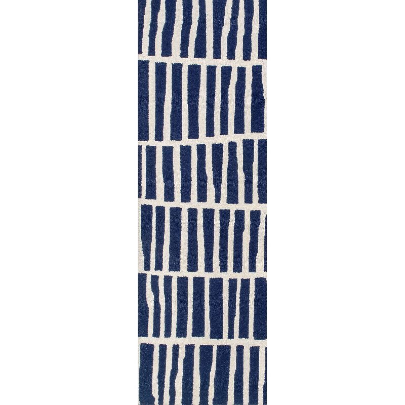 Navy and White Geometric Wool Tufted Runner Rug