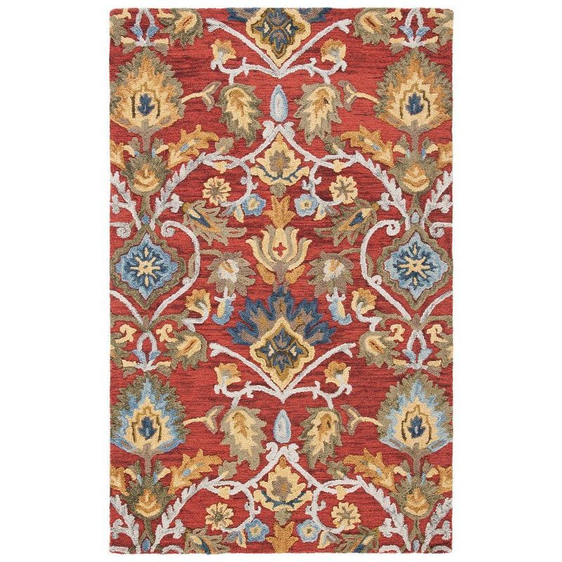 Blossom Red and Multicolor Floral Wool 8' x 10' Area Rug