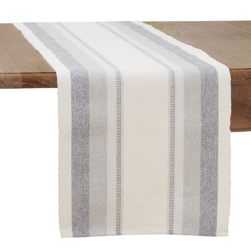 Blue and White Cotton Ribbed Stripe Table Runner, 14" x 72"