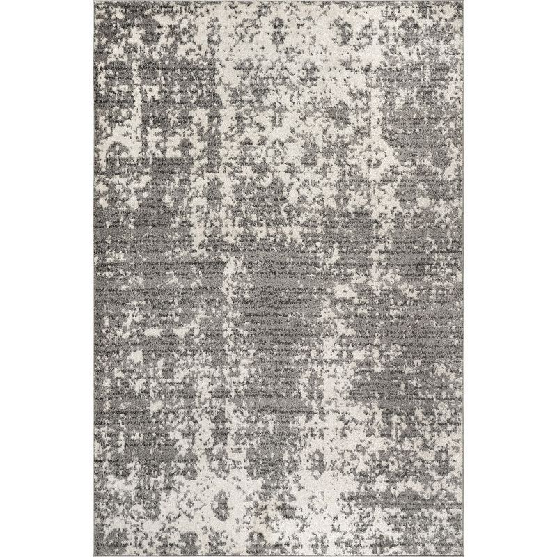 Reversible Gray Abstract Synthetic 6'7" x 9' Area Rug