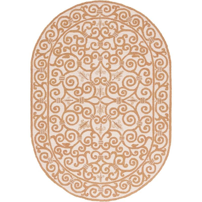 Handmade Ivory Floral Wool Oval Area Rug