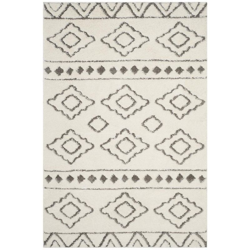 Ivory and Grey Geometric Shag 4' x 6' Area Rug