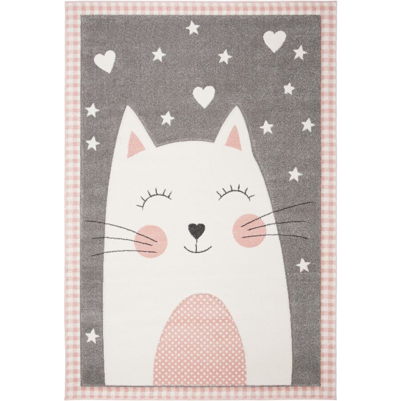 Gray and Pink Hand-knotted Synthetic Kids Rug