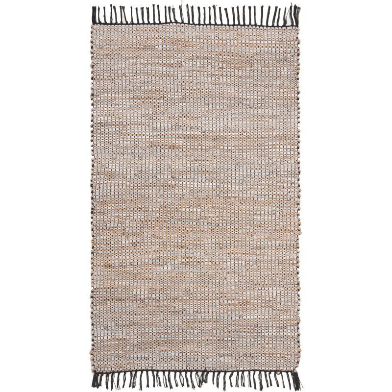 Handwoven Silver Square Leather Accent Rug 24" x 24"