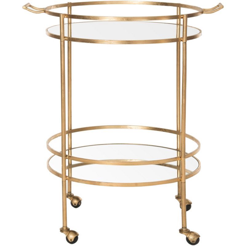 Transitional 26'' Gold Round Bar Cart with Mirrored Shelves