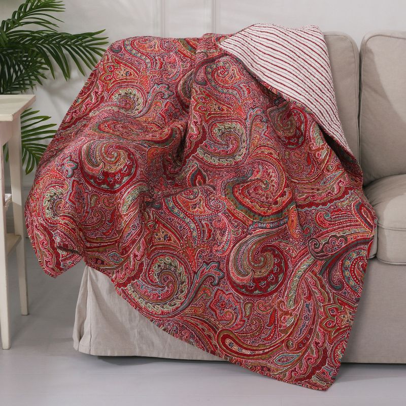 Spruce Red Paisley Reversible Quilted Cotton Throw