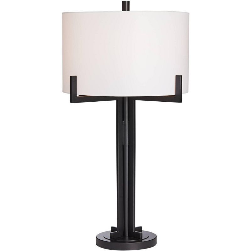 Idira 28" Modern Industrial Black Metal Table Lamp with White Drum Shade