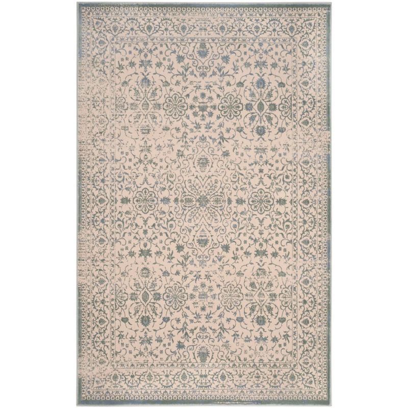 Beige and Sage Floral Rectangular Synthetic Area Rug