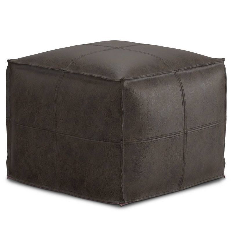 Erving Distressed Dark Brown Leather Square Pouf