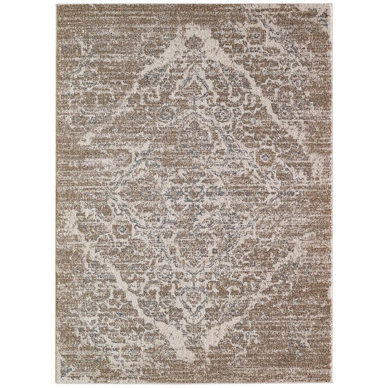 Elegant Beige 5' x 7' Oriental Synthetic Area Rug