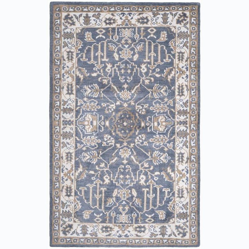 Blue Ivory Hand-Knotted Wool 4' x 6' Area Rug