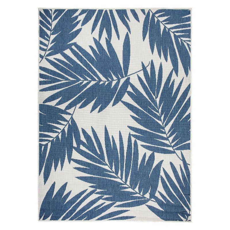 Blue and White Floral Synthetic Reversible 5' x 7' Area Rug