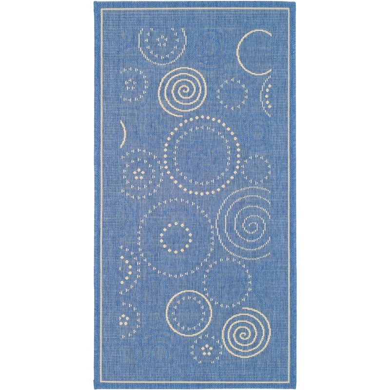 Blue Geometric Patterned Synthetic Outdoor Area Rug