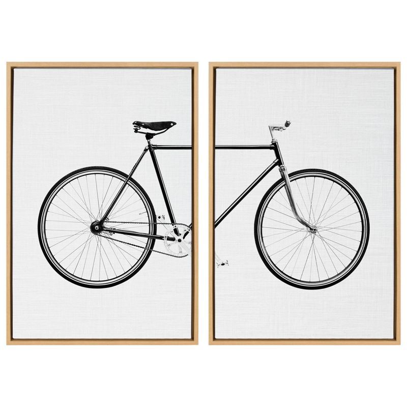 Simon Te Bicycle Print on Canvas with Brown Frame, Set of 2