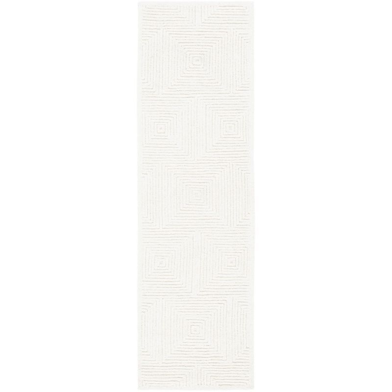 Ivory Geometric Handmade Wool Runner Rug, 2'3" x 10'