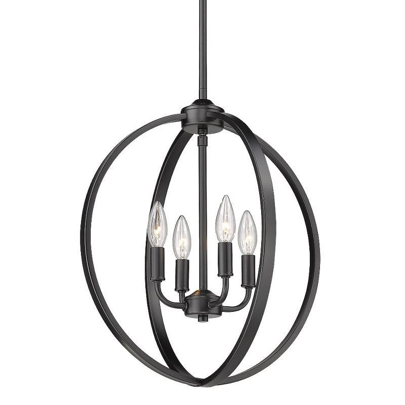 Matte Black Steel 4-Light Chandelier with Exposed Bulbs