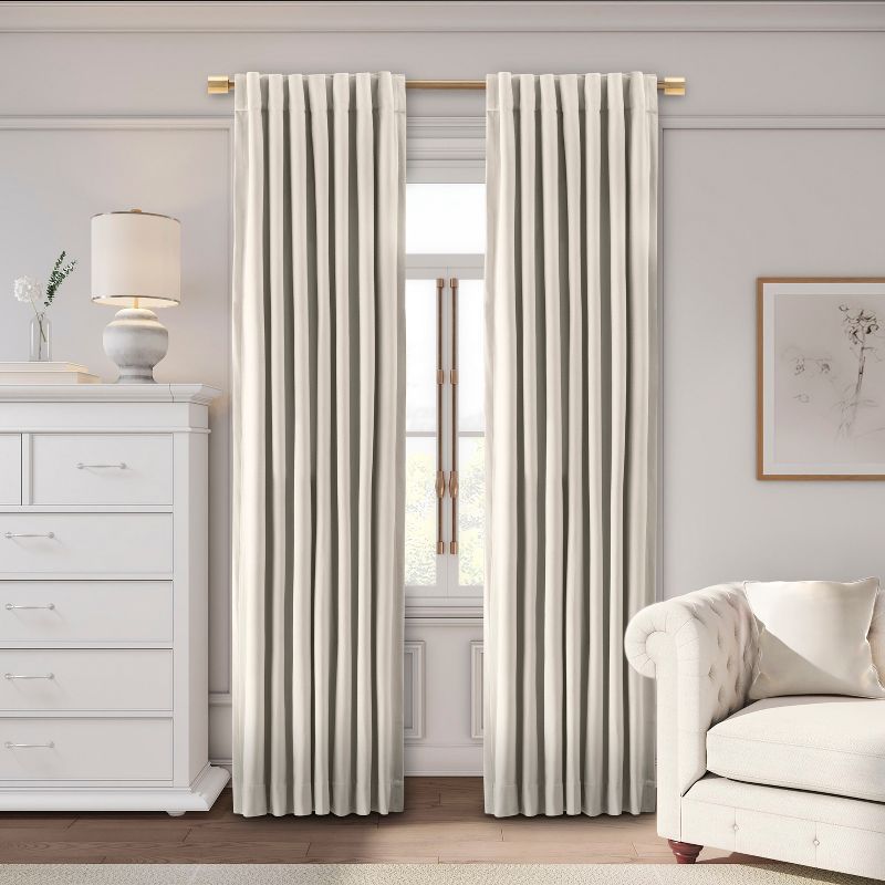 Bone Velvet Blackout Curtain Panel with Rod Pocket and Back Tabs