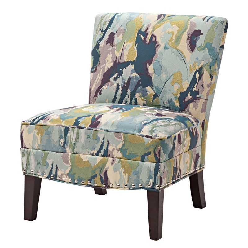 Multicolor Abstract Upholstered Armless Slipper Chair with Birch Legs