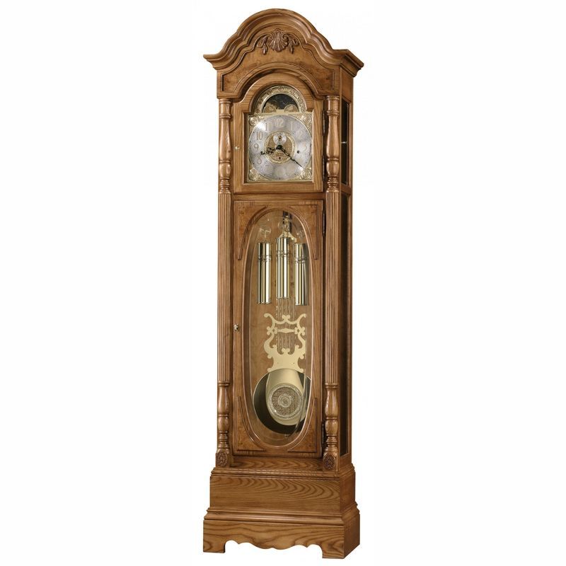 Golden Oak Traditional Mechanical Floor Clock with Brass Accents