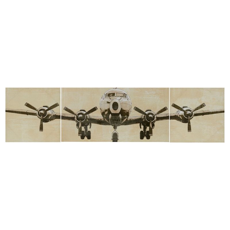 Vintage Airplane Triptych Canvas Art Set in Beige and Gray