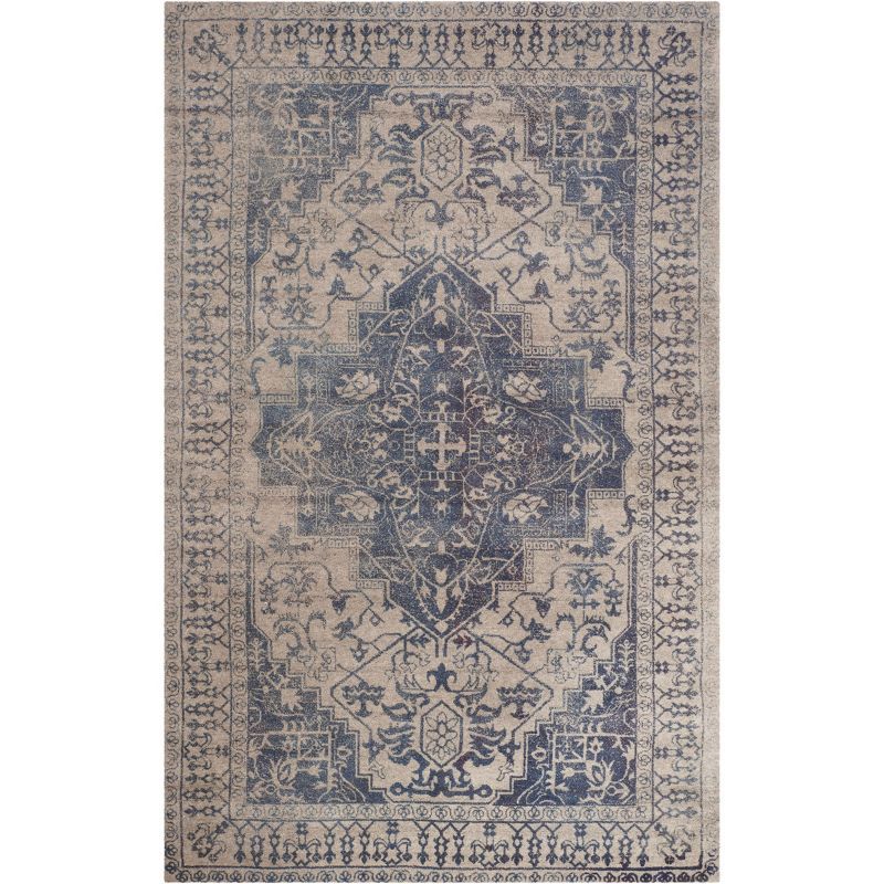 Blue and Grey Hand Tufted Wool Area Rug, 5' x 8'